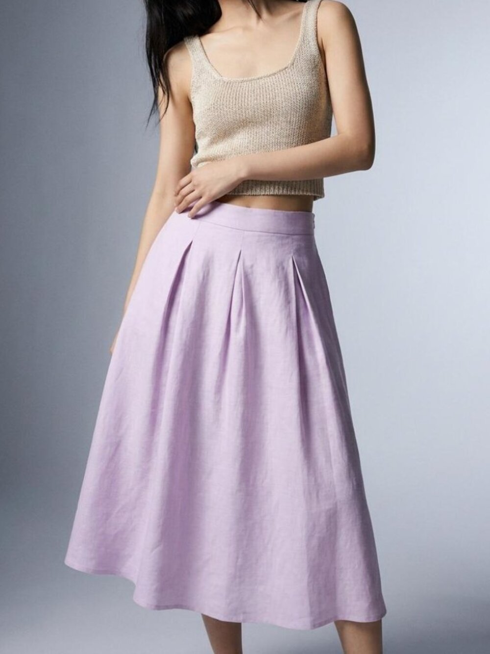 Zara Woman Pastel Lilac Pleated A-Line Midi Skirt Size XS